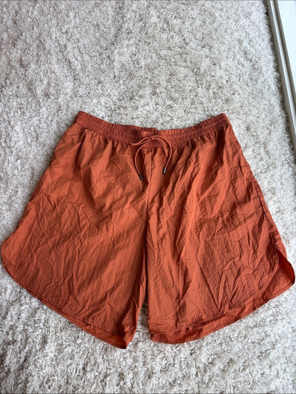 Future Collective Women's Rust Drawstring Casual Shorts parachute fabric